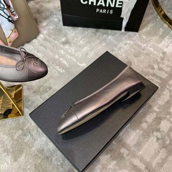 Ballet Flat Grey Chocolate Grained Calfskin