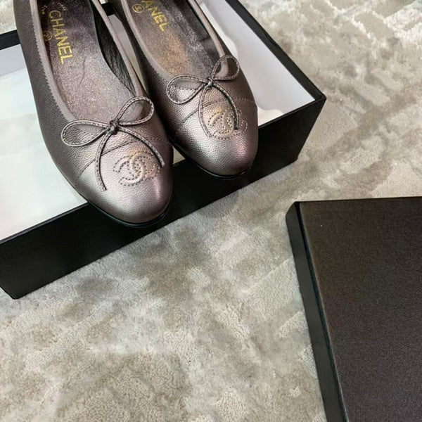 Ballet Flat Grey Chocolate Grained Calfskin