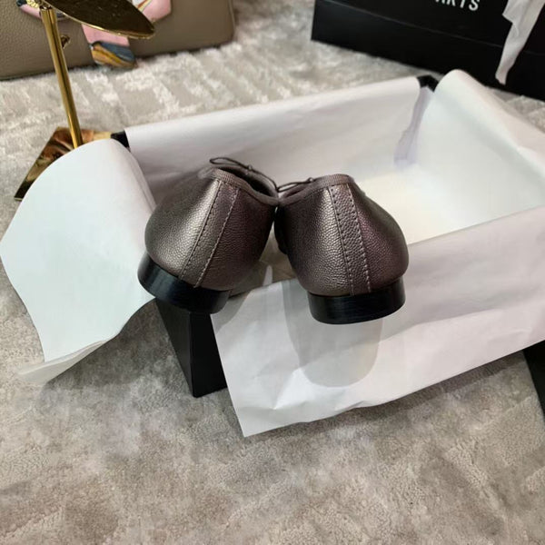 Ballet Flat Grey Chocolate Grained Calfskin