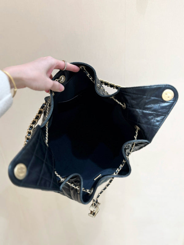 CC 25C Hobo Bag Large 40cm Balck Polished Calfskin Gold Hardware