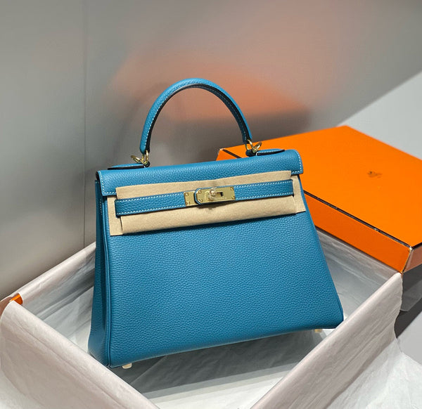 HM Mini Kelly 25cm Blue Jean Togo Leather Gold Hardware