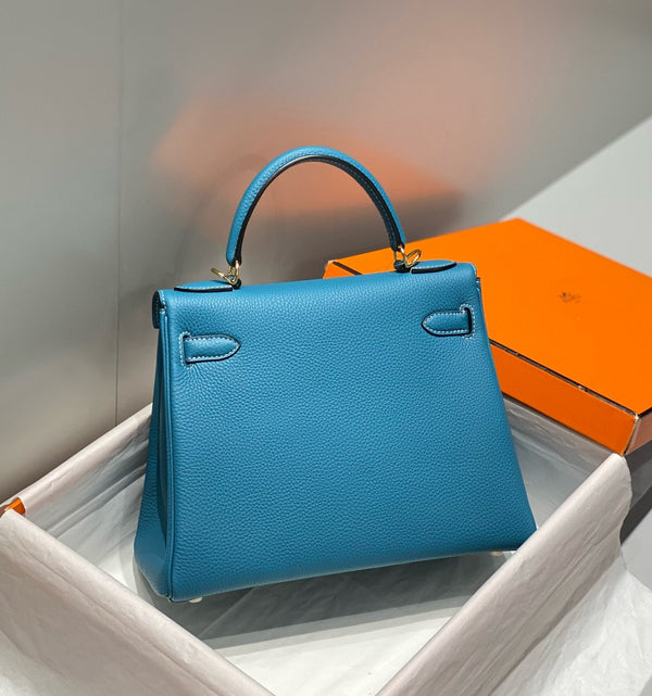 HM Mini Kelly 25cm Blue Jean Pelle Togo Hardware dorato