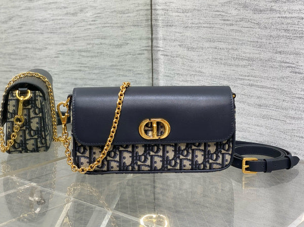 MONTAIGNE AVENUE 22 BAG IN NAVY BLUE CALFSKIN AND MONOGRAM OBLIQUE JACQUARD