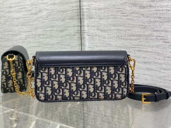 MONTAIGNE AVENUE 22 BAG IN NAVY BLUE CALFSKIN AND MONOGRAM OBLIQUE JACQUARD