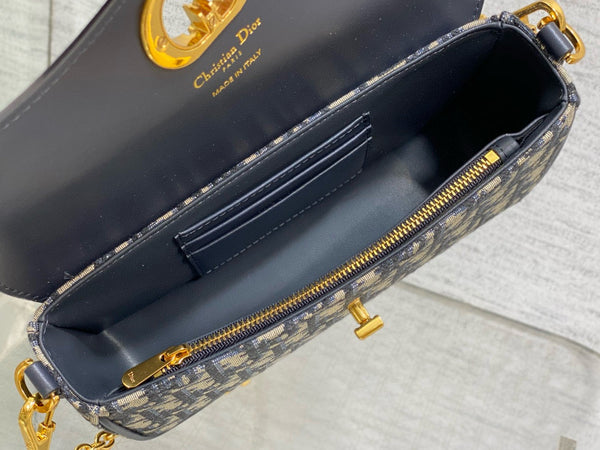 MONTAIGNE AVENUE 22 BAG IN NAVY BLUE CALFSKIN AND MONOGRAM OBLIQUE JACQUARD