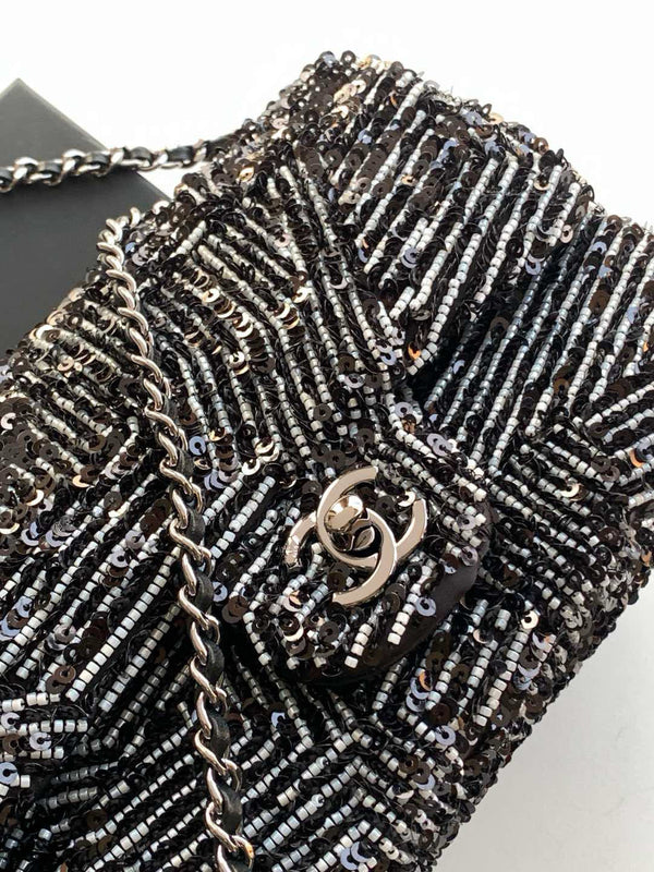 24K Flap Bag 20cm Sequin Black