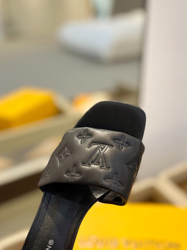 LV Neo Revival Mule 55mm Black Embossed Logo Cowhide