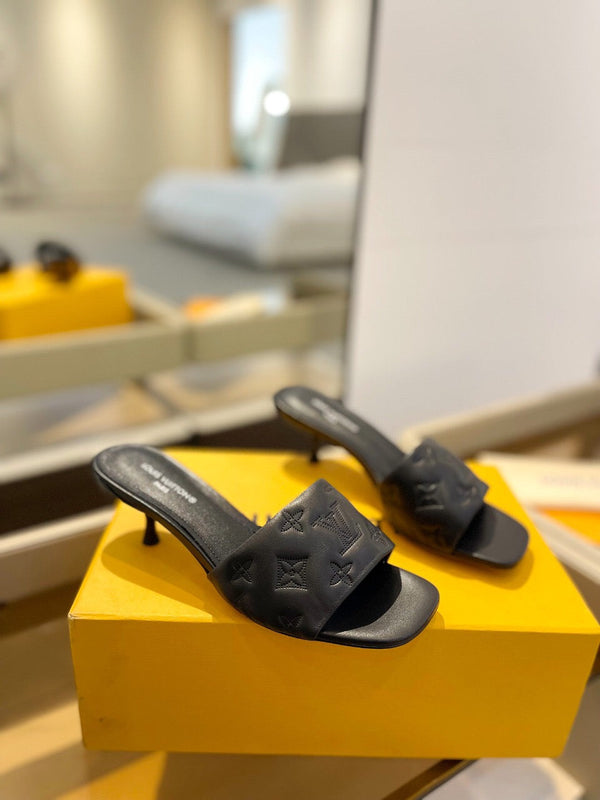 LV Neo Revival Mule 55mm Black Embossed Logo Cowhide