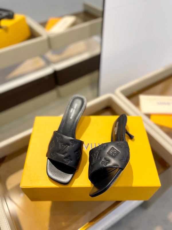 LV Neo Revival Mule 55mm Black Embossed Logo Cowhide