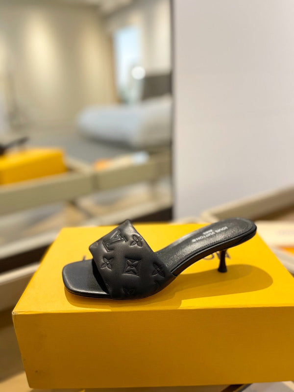 LV Neo Revival Mule 55mm Black Embossed Logo Cowhide