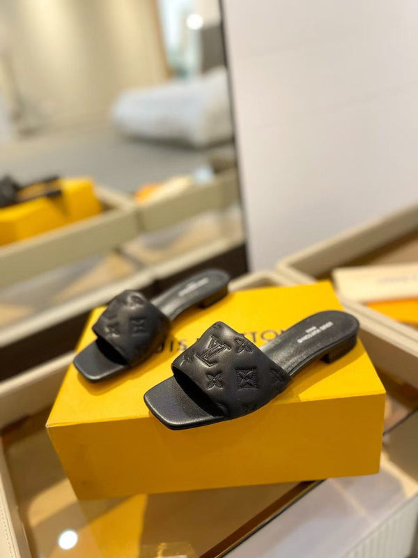 LV Neo Revival Mule Flat Nero Logo in rilievo Pelle bovina