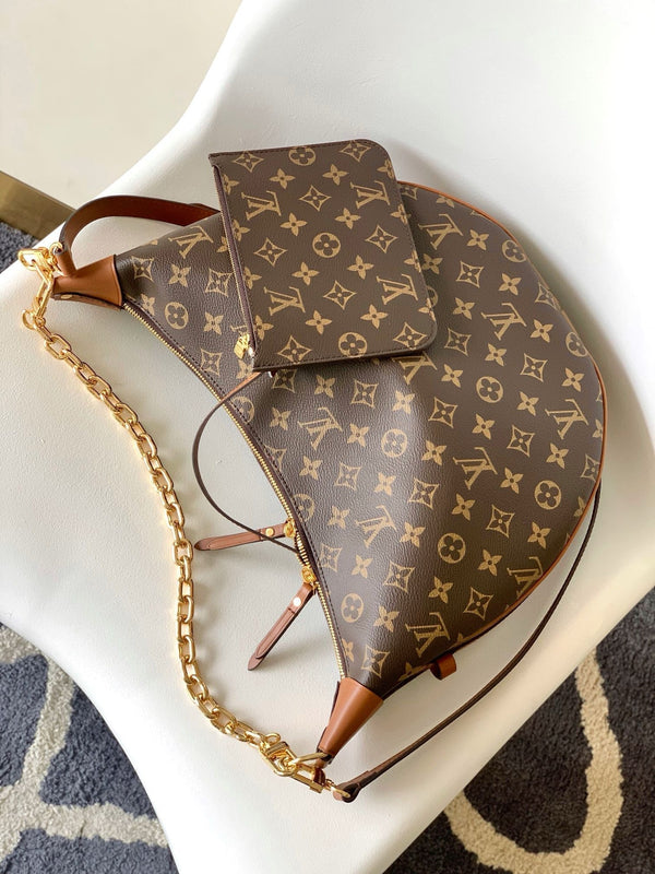 LV hobo Loop Bag 38cm Brown Monogram Canvas