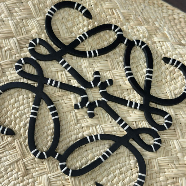 Loew Anagram Basket 46cm Beige Raffia Black Calfskin