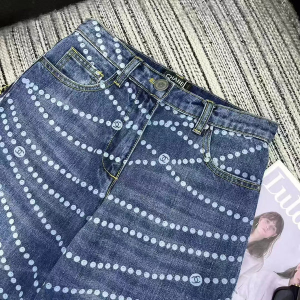 CC Jeans Printed Faded Denim Blue and White