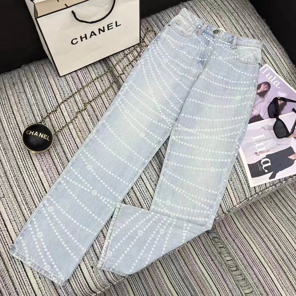 CC Jeans Printed Faded Denim Blue and White
