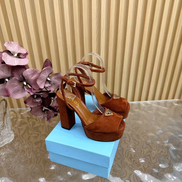Prada 120mm Woman Camel Suede Sandals