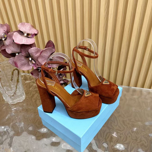 Prada 120mm Woman Camel Suede Sandals