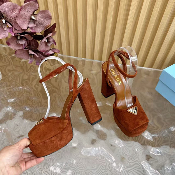 Prada 120mm Woman Camel Suede Sandals
