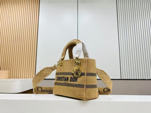 SMALL 24 LADY BAG IN TAN BROWN CANVAS