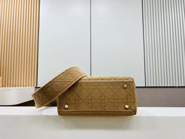 SMALL 24 LADY BAG IN TAN BROWN CANVAS