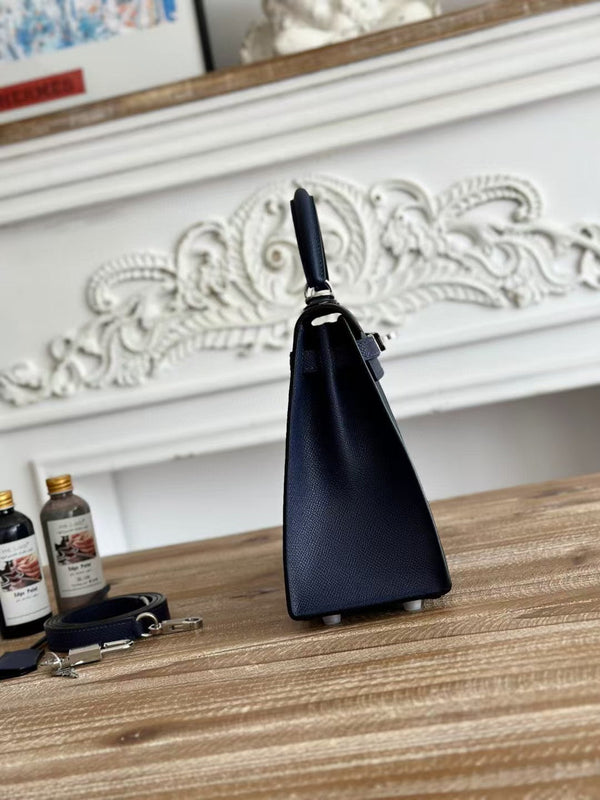 HM Kelly Sellier Blue Epsom Leather Silver Hardware