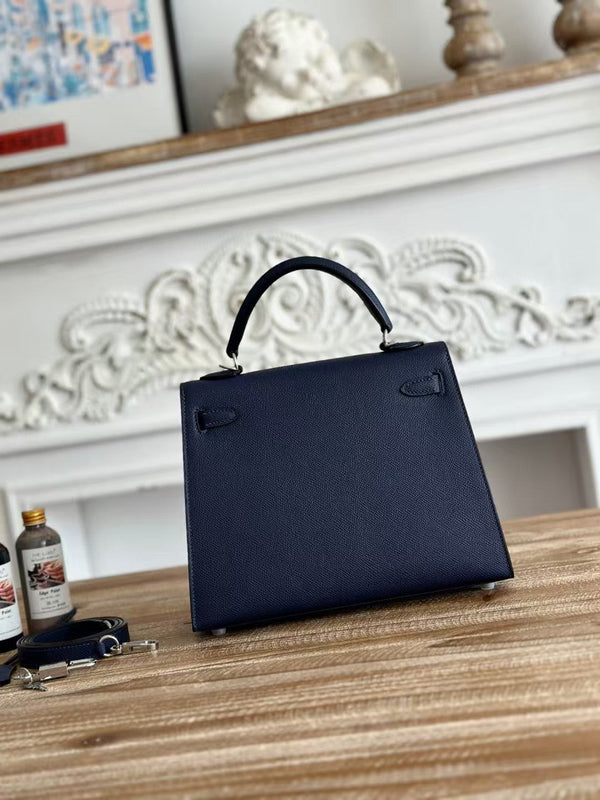HM Kelly Sellier Blue Epsom Leather Silver Hardware