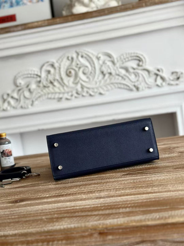 HM Kelly Sellier Blue Epsom Leather Silver Hardware