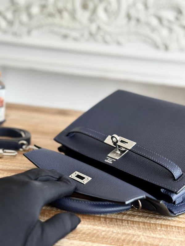 HM Kelly Sellier Blue Epsom Leather Silver Hardware