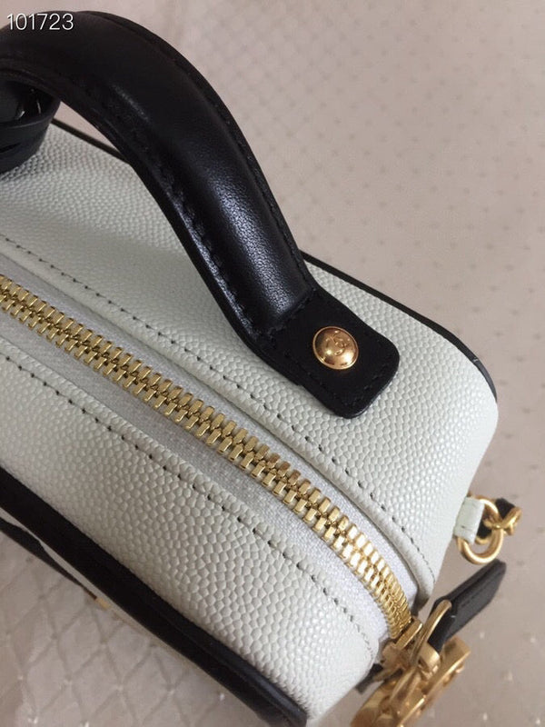 CC Filigree Vanity Case Bag Black White Quilted Caviar Leather