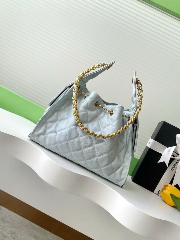 CC 25C Hobo Bag 30cm Light Blue Grained Calfskin