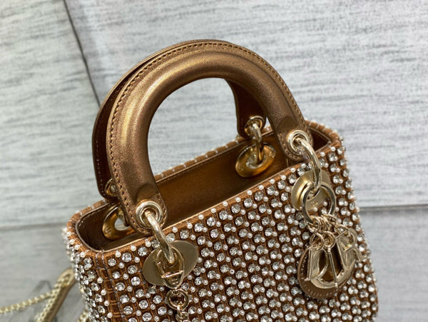 CD Lady 17 Brown metallic Canvas and Calfskin attached diamonds