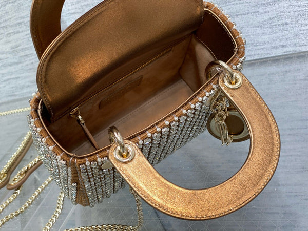 CD Lady 17 Brown metallic Canvas and Calfskin attached diamonds