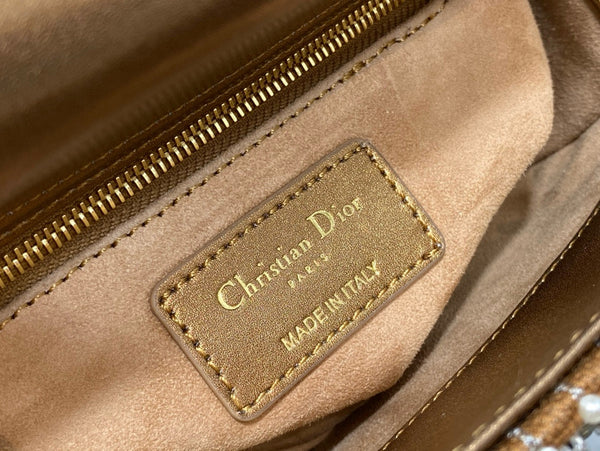 CD Lady 17 Brown metallic Canvas and Calfskin attached diamonds