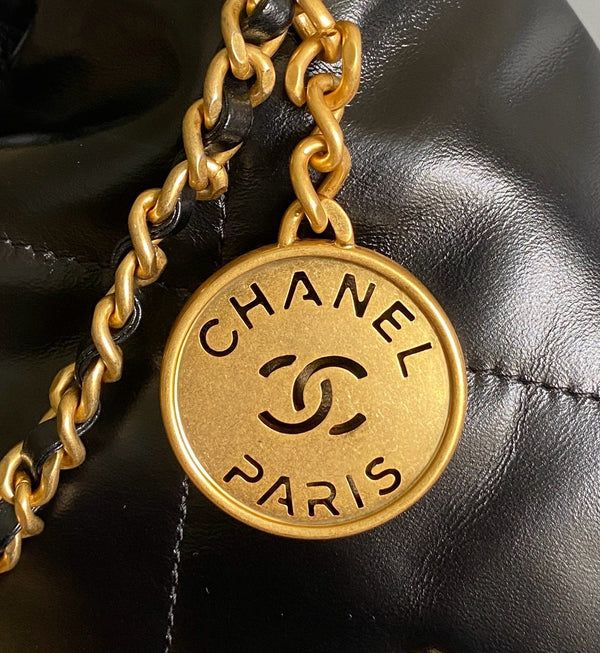 CC 22 Hobo Bag 19cm Black Lambskin Gold Hardware