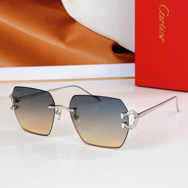 Cartier Sunglasses Rectangle Diamond Gold Frame