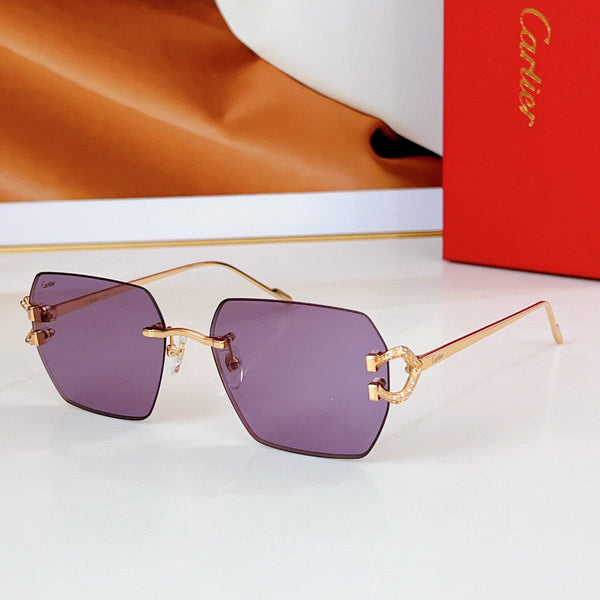 Cartier Sunglasses Rectangle Diamond Gold Frame