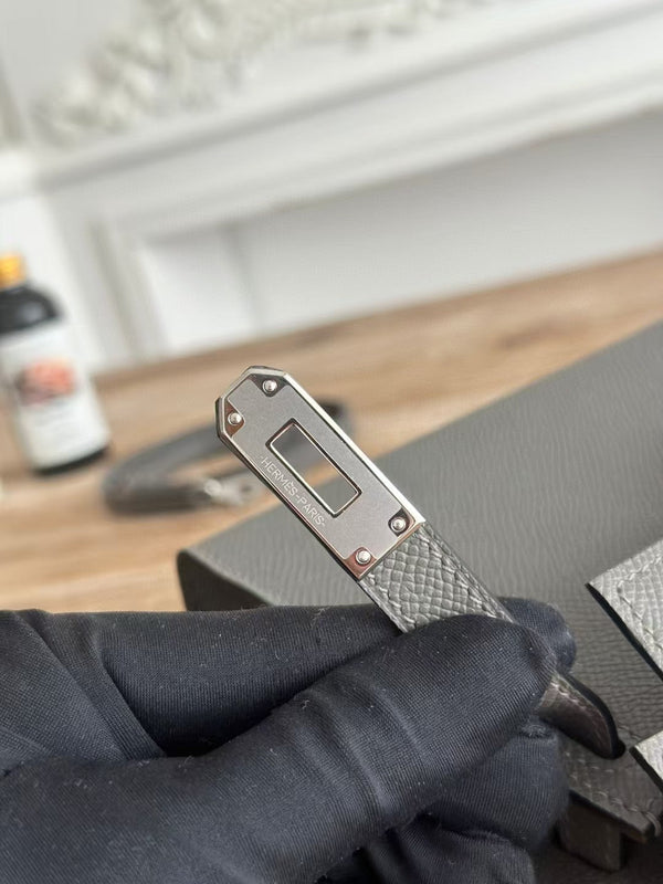 HM Mini Kelly 19cm Charcoal Epsom Silver Hardware