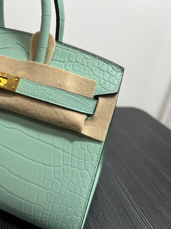 HM BIRKIN 25cm Vert Deau Crocodile Gold Hardware