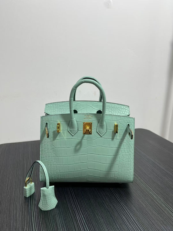 HM BIRKIN 25cm Vert Deau Crocodile Gold Hardware