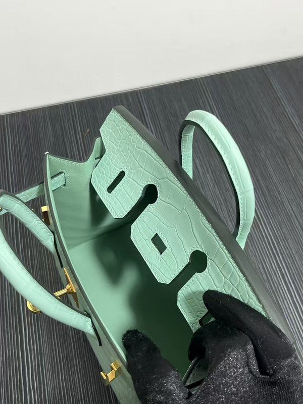 HM BIRKIN 25cm Vert Deau Crocodile Gold Hardware