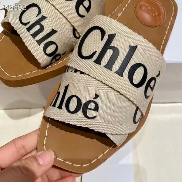 CIABATTA CHLOE WOODY IN TELA BEIGE MIX MARRONE
