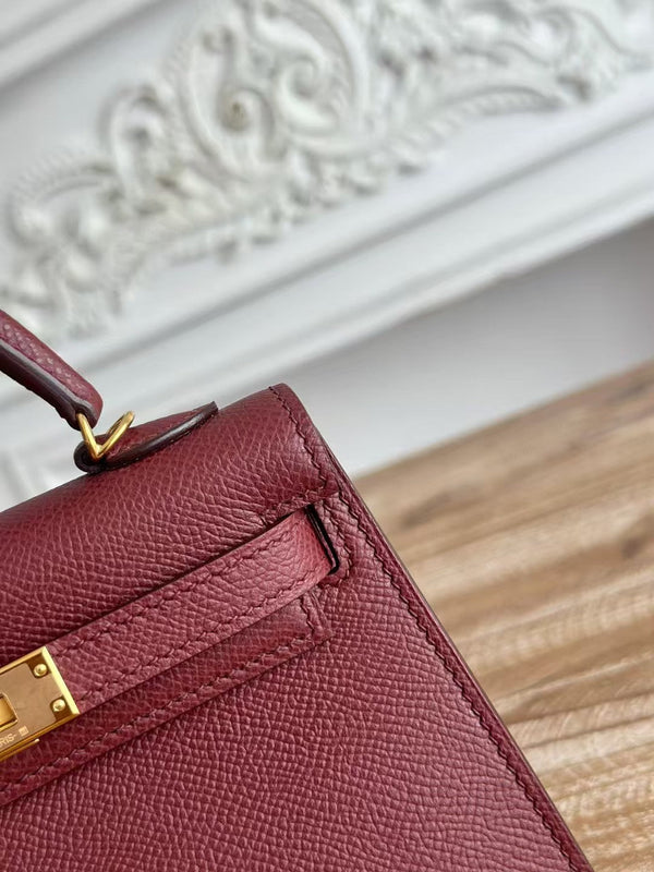 HM Mini Kelly 19cm Burgundy Epsom Gold Hardware