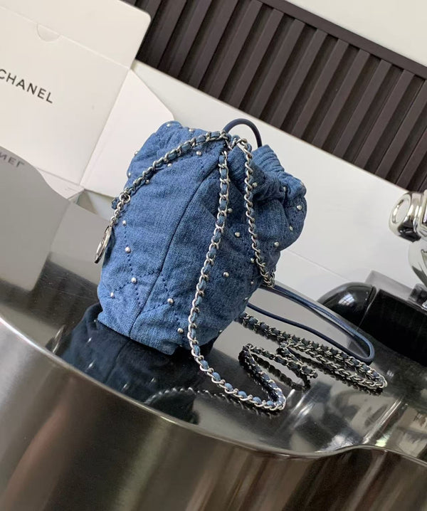 CC 22 Mini Chain Shoulder Bag Blue Denim Shw