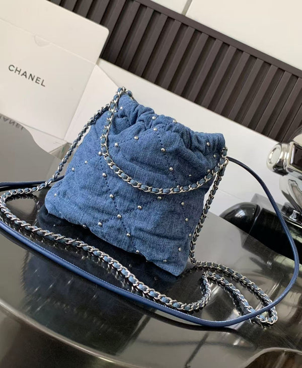 CC 22 Mini Chain Shoulder Bag Blue Denim Shw