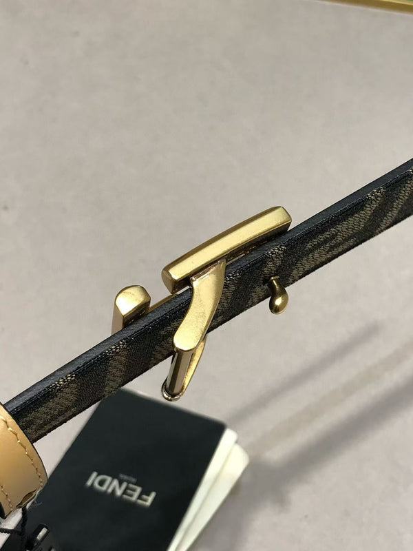 FF Belt 35mm Monogram Canvas Beige Calfskin Gold Hardware