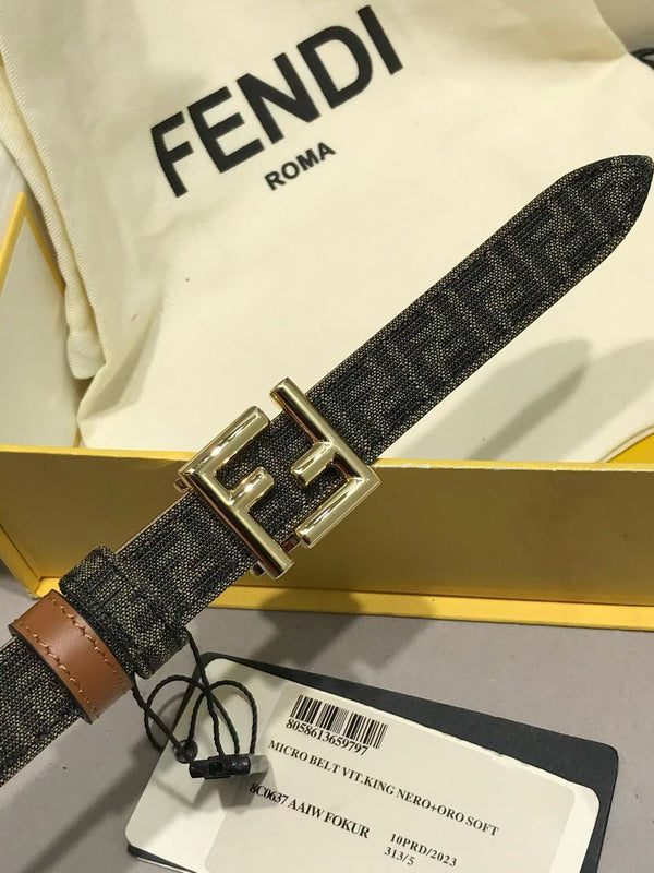 FF Belt 2mm Monogram Canvas Beige Calfskin Gold Hardware