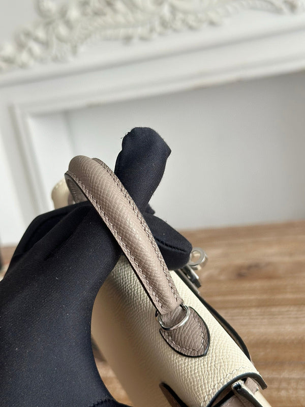 HM Mini Kelly 19cm Beige Mix Brown Epsom Silver Hardware