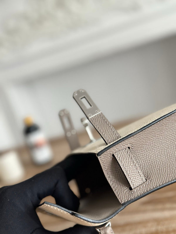 HM Mini Kelly 19cm Beige Mix Brown Epsom Silver Hardware