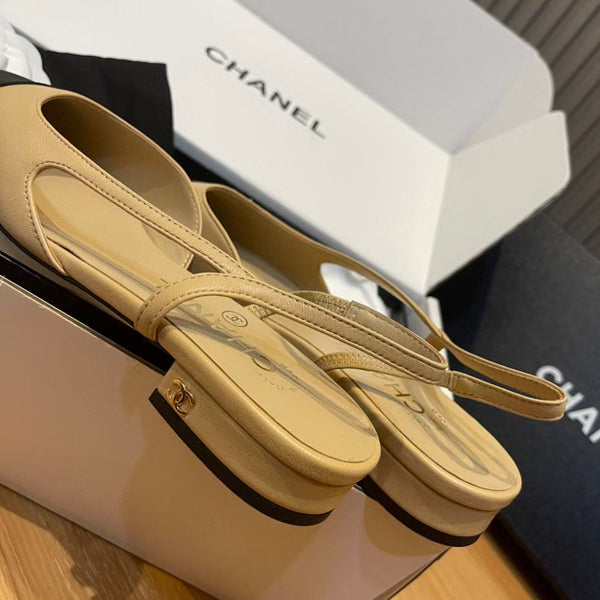 slingbacks flat beige goatskin black grosgrain