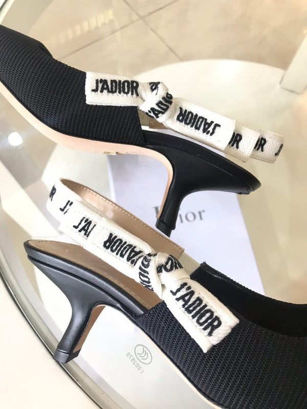 CD Slingback Pump Black Technical Fabric Beige Calfskin